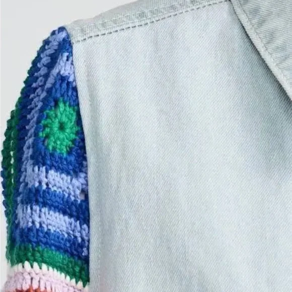 Colorful Crochet Sleeve Denim Jacket - Picture 3 of 3